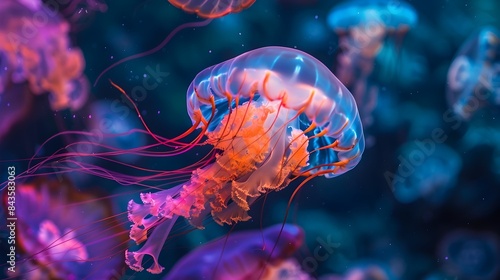 Mesmerizing Jellyfish Gracefully Pulsating in Vibrant Aquarium Underwater Scene