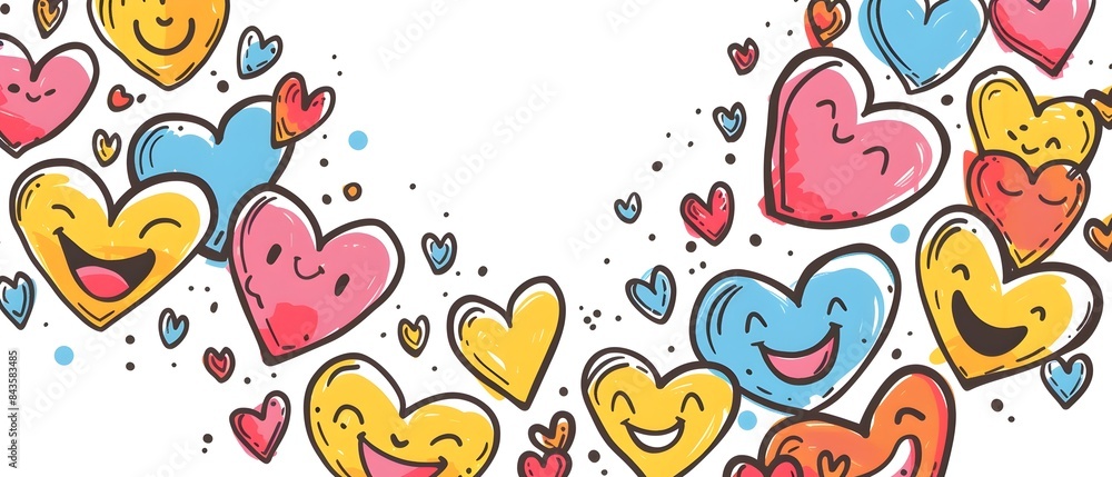 Adorable Smiling Heart Doodle Cartoon Border Design for Blank Page Print Background Adorable Smiling Heart Doodle Cartoon Border Design for Blank Page Print Background