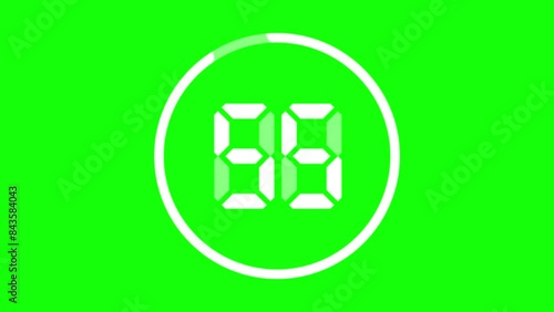 60 Seconds Countdown white color  green screen