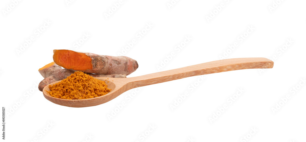 fresh turmeric roots and powder in spoon wooden on transparent png fresh turmeric roots and powder in spoon wooden on transparent png