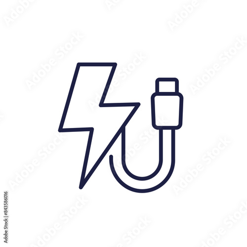 USB Type-C power cable line icon on white