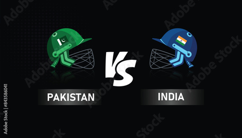 Pakistan vs India Illustration with IND vs PAK cricket helmet vector illustration for international cricket match tournaments. black background  PAK vs IND, IND vs PAK,