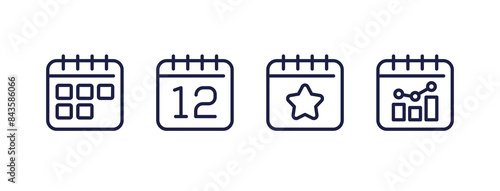 calendar and schedule, agenda line icons on white