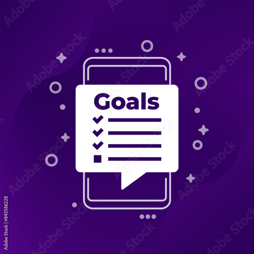 Goal setting app in a phone, vector design