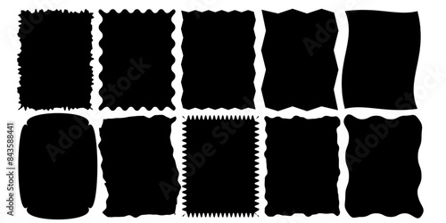 Squiggle  frames set. Jaggered edges, retro scallop frames, psychedelic rectangles, groovy shapes set 