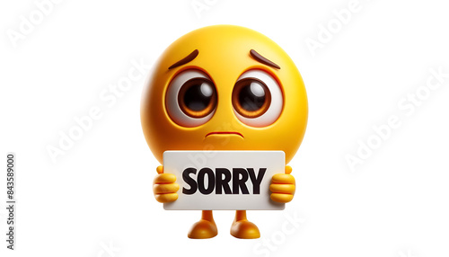 Emoticon with holding a sign that says sorry