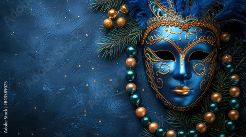 Wallpaper Mural Realistic luxury ornate carnival mask with blue feathers. Abstract blurred background and light effects Torontodigital.ca
