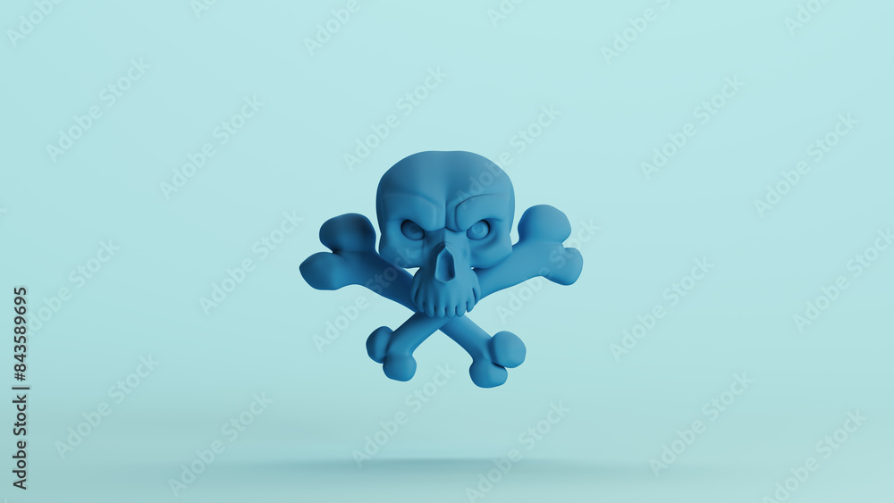 Blue skull crossbones pirate piracy warning symbol soft tones pale ...