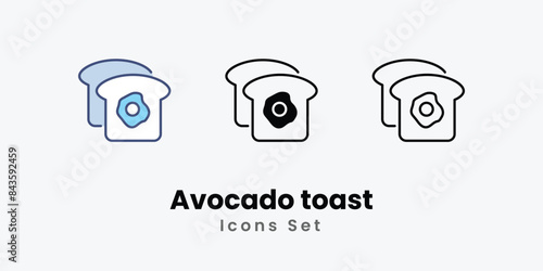 Avocado toast icons vector set stock illustration.