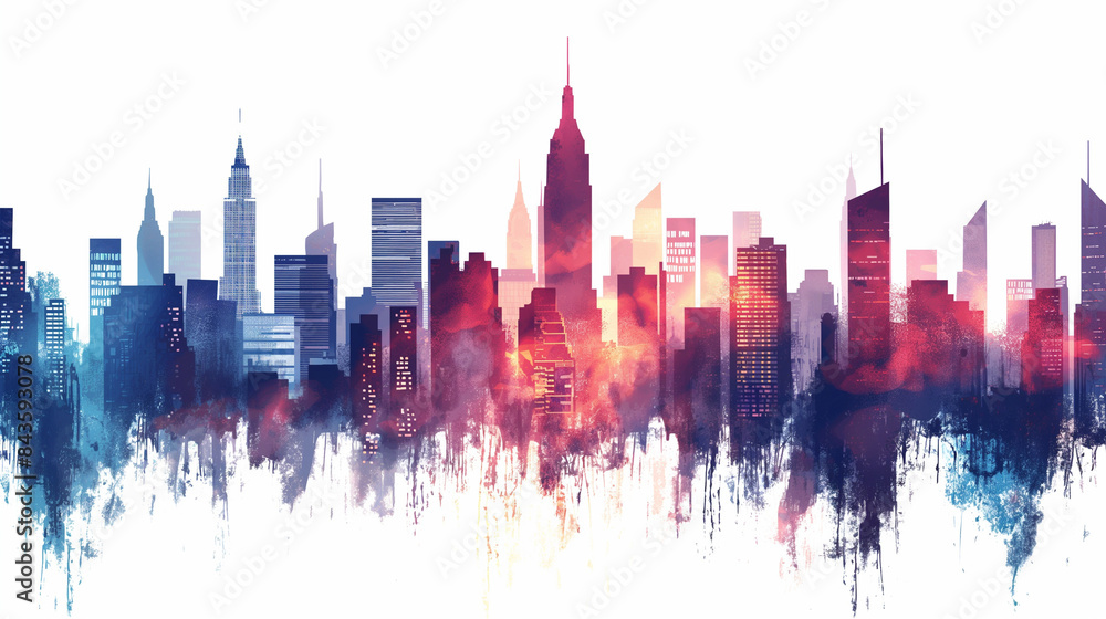 Obraz premium Seamless Vector Pattern of Modern City Skyline with Abstract Geometric Elements. Detailed Urban Landscape Illustration with Skyscrapers, Buildings, and Architectural Design Concepts