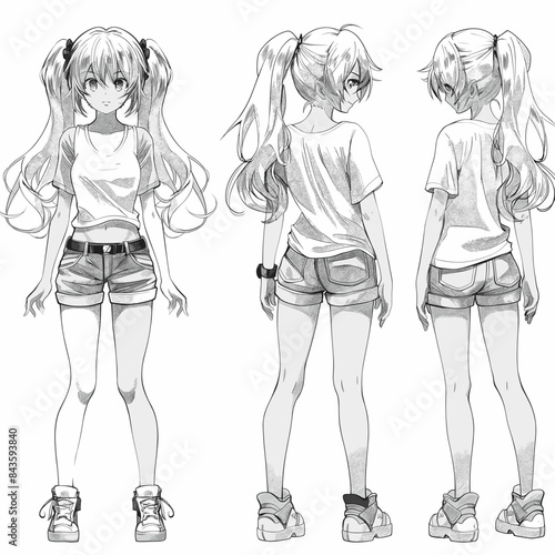 Coloring book page Manga anime charachter 