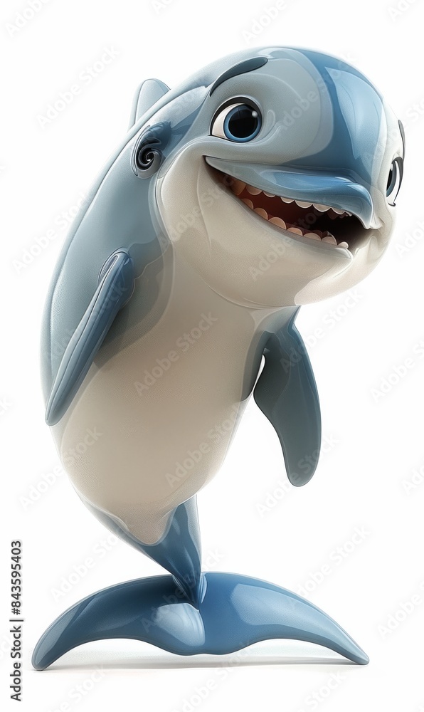 Obraz premium A cartoonish blue and white dolphin with a big smile on its face