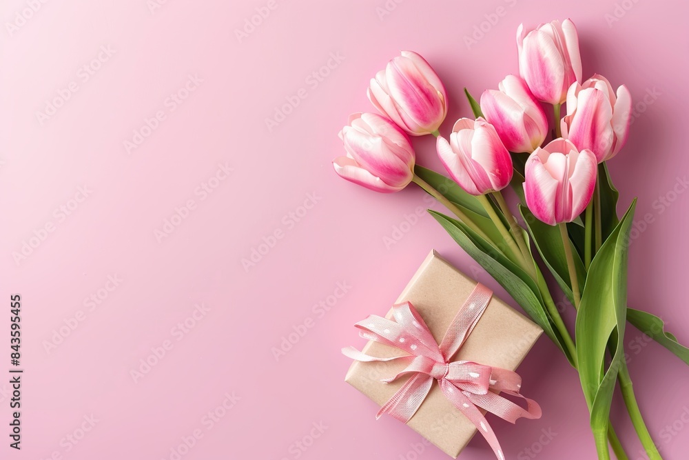 Greeting background with freshly pink roses flowers on a pink background . Festive banner for birthday, mother's day Greeting background with freshly pink roses flowers on a pink background . Festive banner for birthday, mother's day
