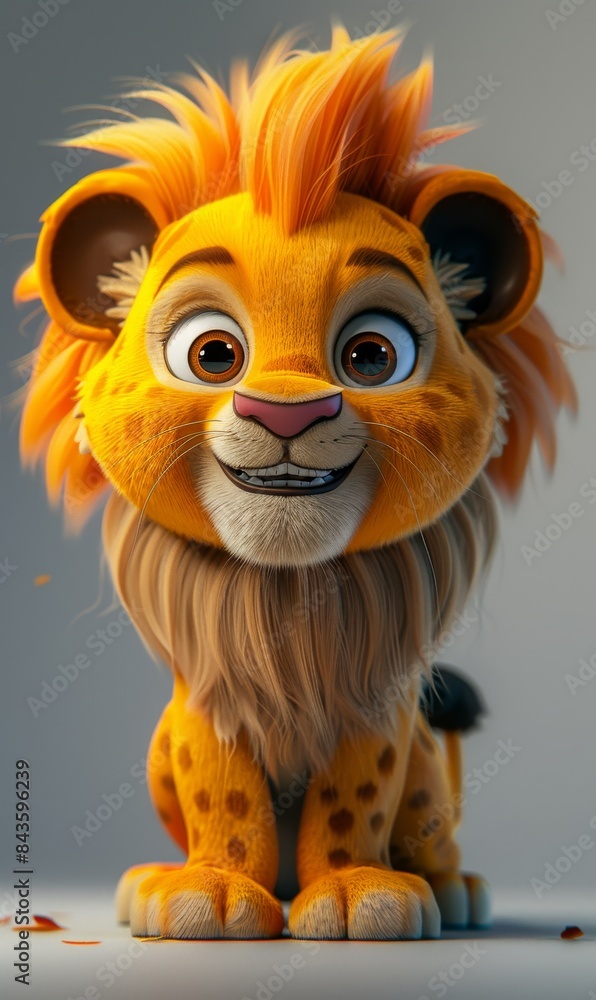 Fototapeta premium A cartoon lion with orange hair and a big smile