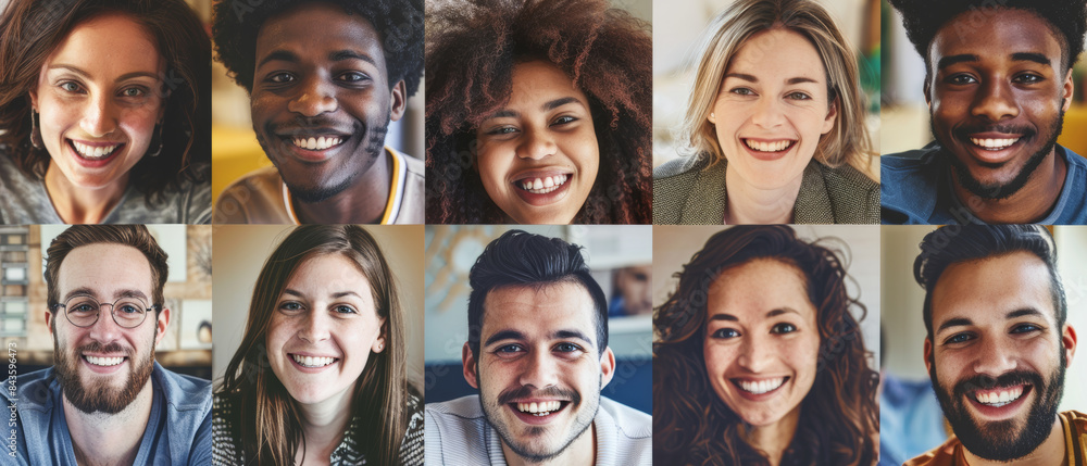 A collage of smiling faces of diverse people, capturing the essence of joy, unity, and diversity in a single, heartwarming photograph. A collage of smiling faces of diverse people, capturing the essence of joy, unity, and diversity in a single, heartwarming photograph.