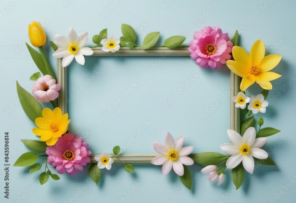 Summer Floral Frame, Pastel Beautiful Spring Template, Text Background, Copy Space. Summer Floral Frame, Pastel Beautiful Spring Template, Text Background, Copy Space.