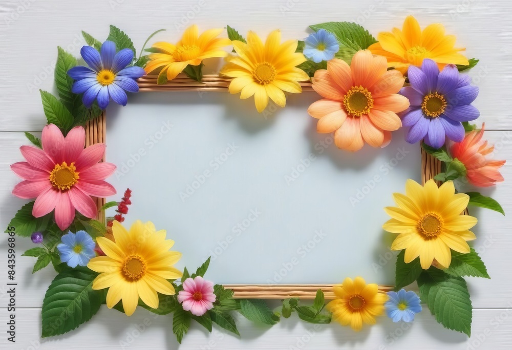 Summer Floral Frame, Pastel Beautiful Spring Template, Text Background, Copy Space. Summer Floral Frame, Pastel Beautiful Spring Template, Text Background, Copy Space.