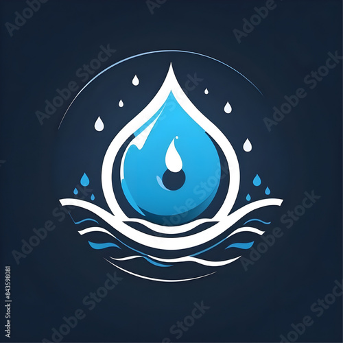 icon of water drop on wavter waves in circle isolated on black background, vector ready for design  photo