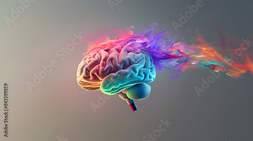 a brain floating in the air with colorful tube shooting out from it 