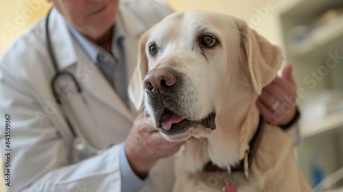 Close up of vet inspecting dog. Generative Ai © We3 Animal