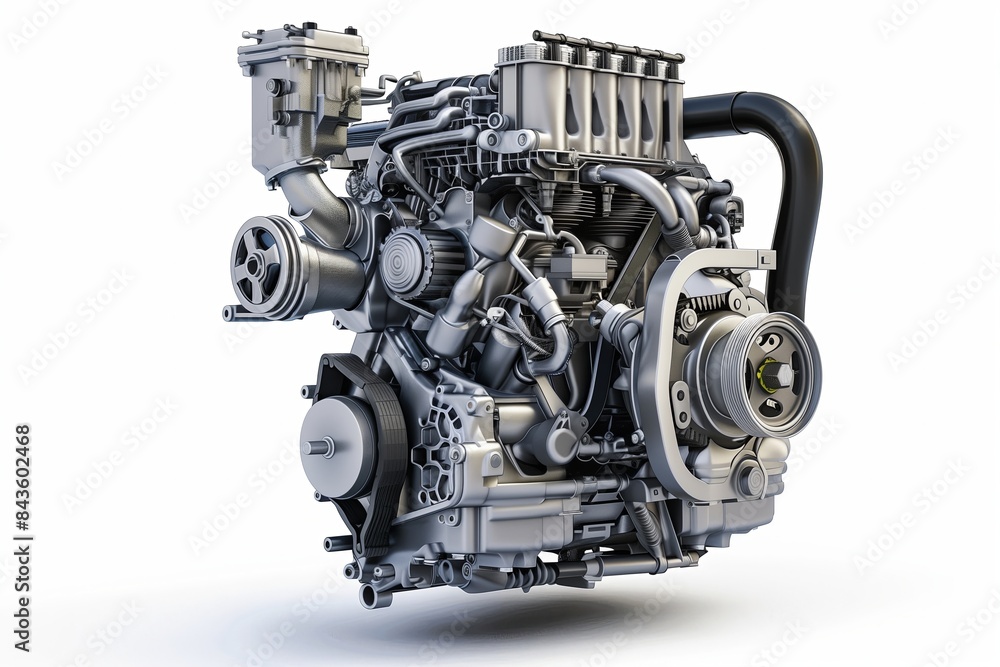 Powerful isolated diesel engine with shiny metallic parts. Emphasizing performance and automotive technology, perfect for transportation and mechanical concepts. Highlighting Powerful isolated diesel engine with shiny metallic parts. Emphasizing performance and automotive technology, perfect for transportation and mechanical concepts. Highlighting