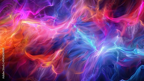 a kirlian effect of a sea of multi-coloured light waves in colourful harmony, in the style of soft ambience, scanner photography  photo