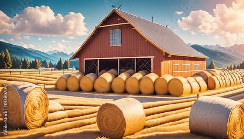 "Whimsical Barn Adventures: Bright Straw Bales and Hay Piles"