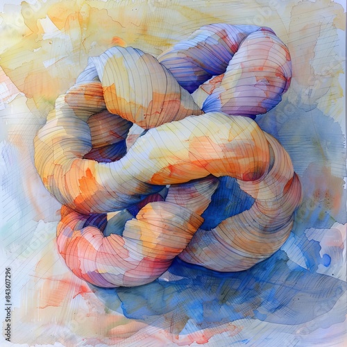 Watercolor Illustration of a Knotted Thread for Creative Projects Generative AI