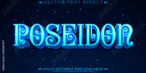Poseidon text effect, editable god and water customizable font style.