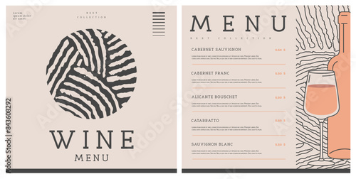 Restaurant wine menu design with abstract wine texture. Vector illustration