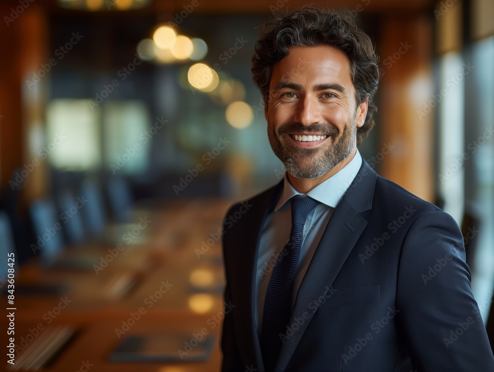 An Arbitrator male wearing professional attire, standing in front of a mediation room, smiling and looking into the camera An Arbitrator male wearing professional attire, standing in front of a mediation room, smiling and looking into the camera