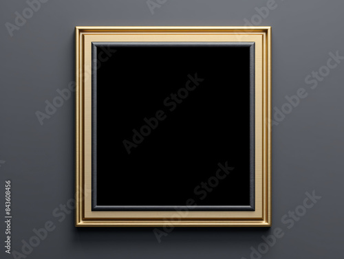A classic gold picture frame hanging on a neutral gray wall. © Darcraft