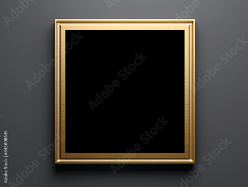 A classic gold picture frame hanging on a neutral gray wall. © Darcraft