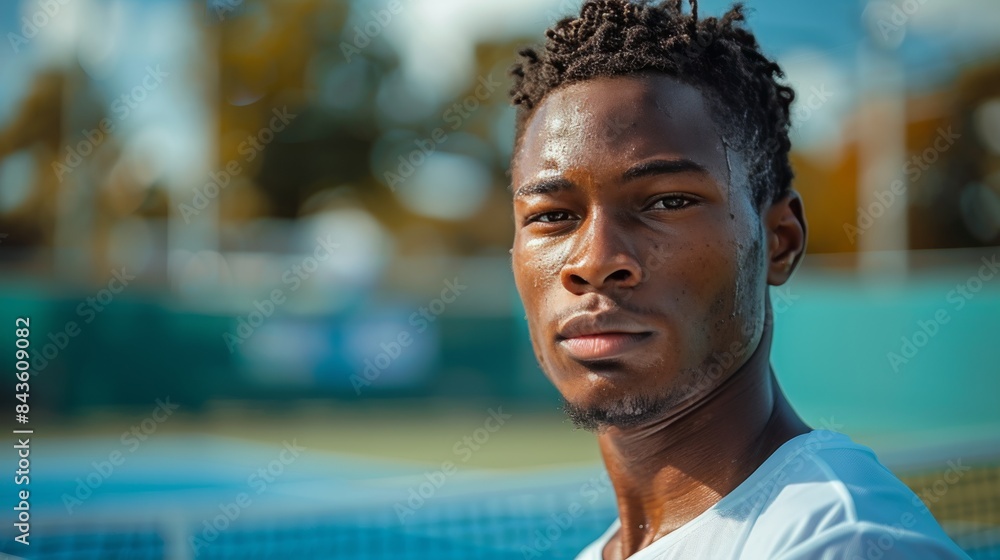 Man Standing On A Tennis Court With A City View In The Background