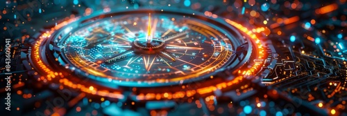 Wallpaper Mural Futuristic Compass With Glowing Circuits and Lights Torontodigital.ca