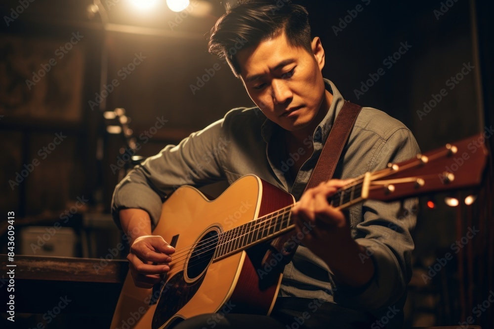 Fototapeta premium Playing guitar musician adult man.