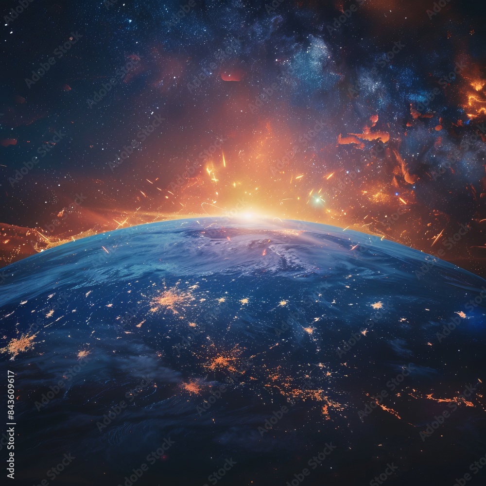 Celestial View of Earth with Vibrant Lights Generative AI Celestial View of Earth with Vibrant Lights Generative AI