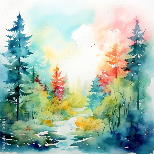 Vibrant Nature Elements in Watercolor Style Generative AI