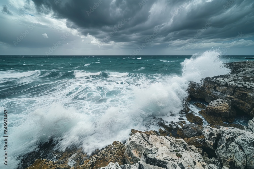 Powerful ocean waves crashing on a beach, perfect for nature and adventure themes, capturing the intense and dynamic movement of the sea. Powerful ocean waves crashing on a beach, perfect for nature and adventure themes, capturing the intense and dynamic movement of the sea.