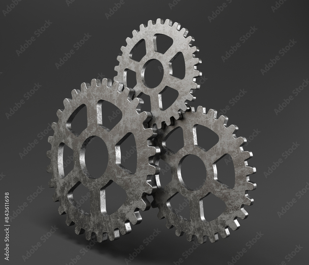 Three metal gears 3d illustration Three metal gears 3d illustration