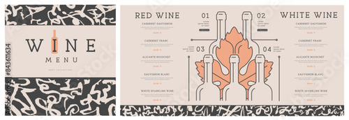 Restaurant wine menu design with pyramid of wine bottles. Line art modern vector illustration
