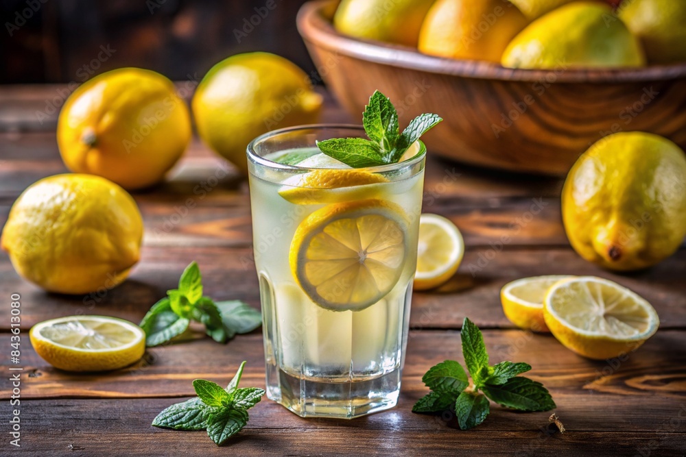 Glass of lemonade with lemon and mint Glass of lemonade with lemon and mint