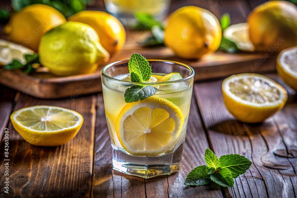 Glass of lemonade with lemon and mint Glass of lemonade with lemon and mint