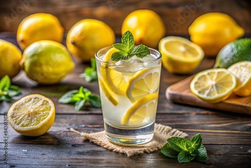 Glass of lemonade with lemon and mint