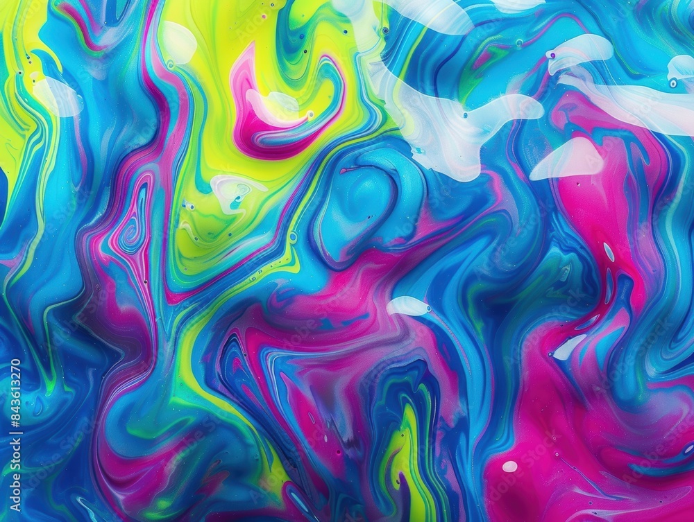 Vibrant Fluid Art with Neon Colors featuring swirling patterns in blue, pink, and yellow, creating a lively and dynamic visual effect. Vibrant Fluid Art with Neon Colors featuring swirling patterns in blue, pink, and yellow, creating a lively and dynamic visual effect.