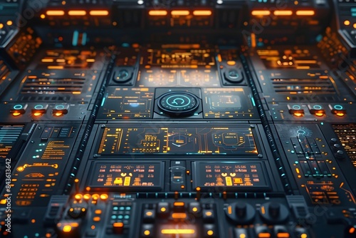 Captivating Extraterrestrial Cockpit Showcasing Intricate Sci-Fi Control Panels and Enigmatic Symbols
