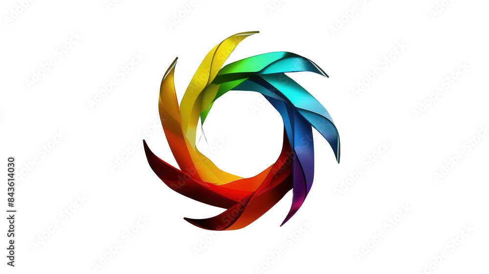 3D Rendering of Rainbow-Colored Aperture with Concentric Rings in Spiral Pattern Against Black Background 3D Rendering of Rainbow-Colored Aperture with Concentric Rings in Spiral Pattern Against Black Background