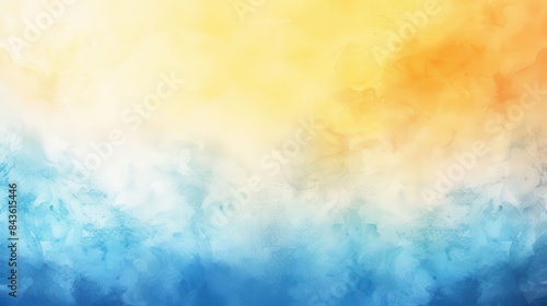abstract watercolor background with soft blue yellow and orange gradient blurred sunset sky texture