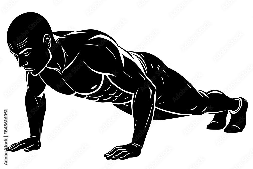 Side view of a bodybuilder performing a push-up on the ground vector illustratio Side view of a bodybuilder performing a push-up on the ground vector illustratio