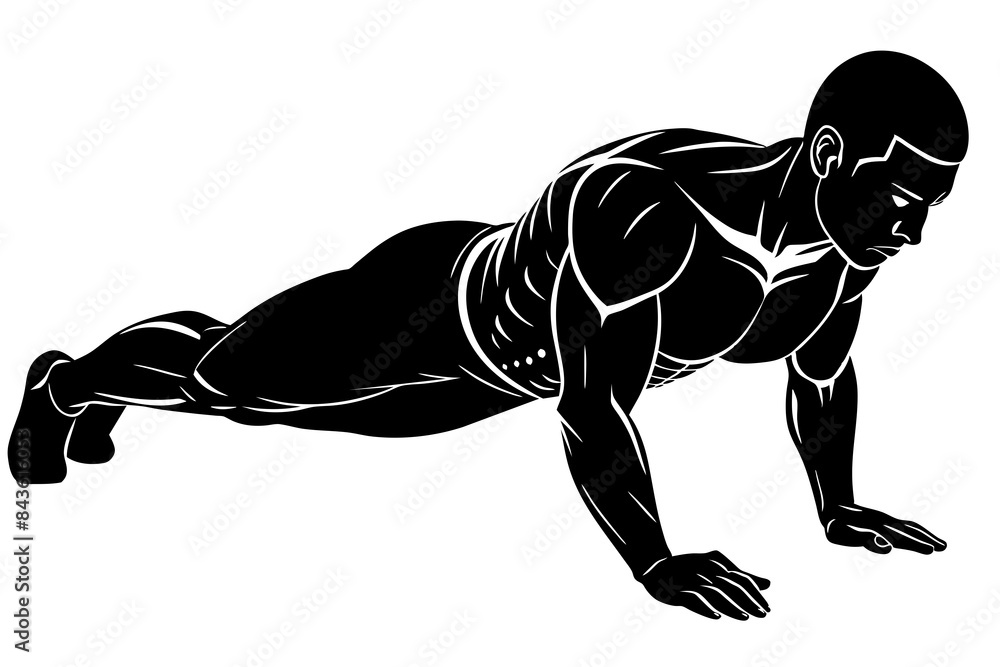 Side view of a bodybuilder performing a push-up on the ground vector illustratio Side view of a bodybuilder performing a push-up on the ground vector illustratio
